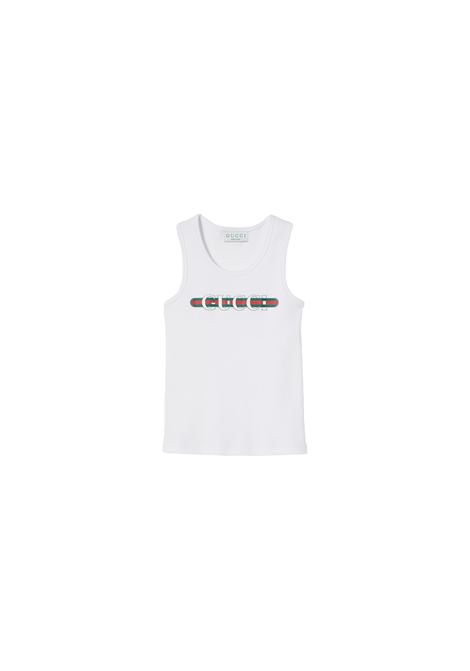 White Ribbed Tank Top With Gucci Web Print GUCCI KIDS | 808717-XJG0X9214